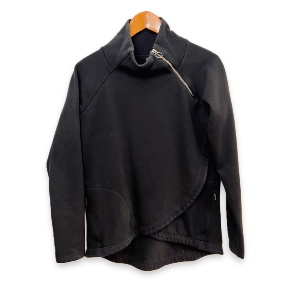 Athleta Cozy Karma Asym Pullover Black Mock Neck Side-Zip Sweatshirt Long Sleeve